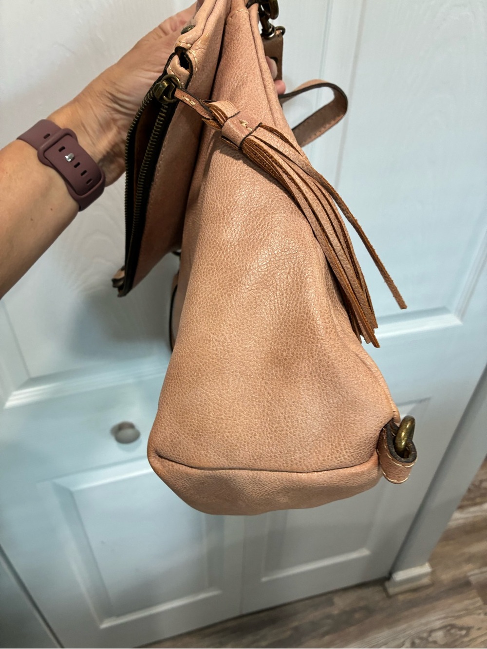 Patricia Nash Blush Tan Leather Convertible Bag with Tassel - Picture 8 of 12